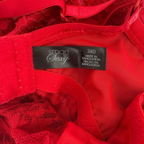 Smart & Sexy Signature Lace Unlined Underwire Bra Floral Red Women 38D New - Picture 4 of 9